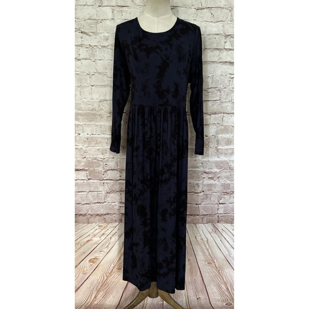 Terra & Sky Womens Babydoll Dress Plus Size Blue Black Tie Dye Boho Size 1X